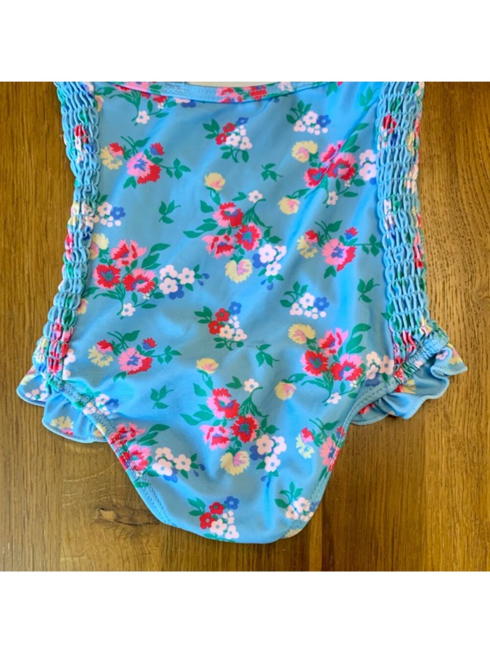 CATH KIDS Floral Swimsuit Girls 3-4 3T 4T Pink Blue Cross Back Ruffles Smocking - Picture 5 of 8